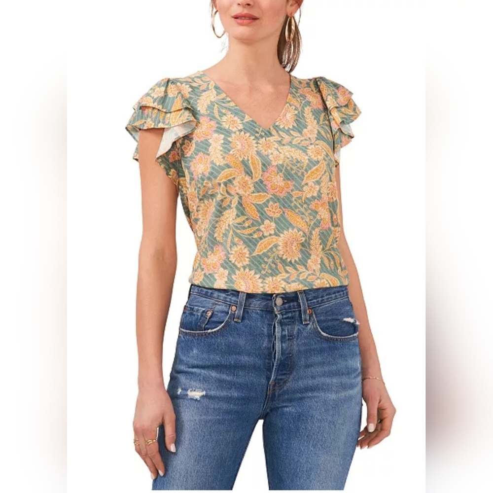 Floral Ruffle Sleeve Top #31 - Picture 1 of 6